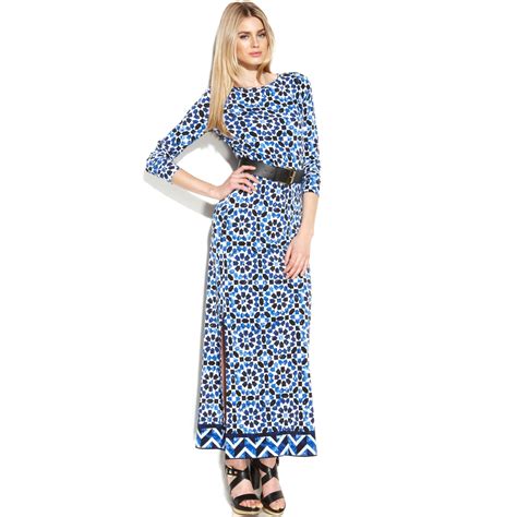 michael michael kors blue print long sleeve dress|Michael Kors blue dresses.